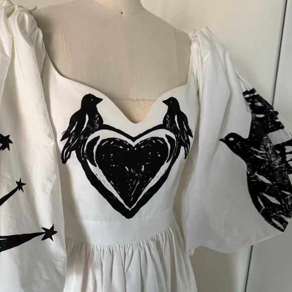 Alexander McQueen Papercut Print Puff Sleeve Poplin Dress SZ 0 - Picture 3 of 8